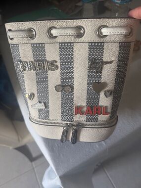 Karl Lagerfeld White and Navy Stripe Crossbody Bag